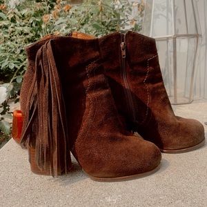JEFFREY CAMPBELL Prance Fringe Ankle Booties